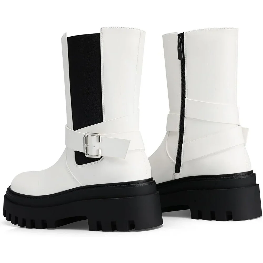 Women's White Chelsea Platform Boots Comfort Width Fall Winter Ankle Booties